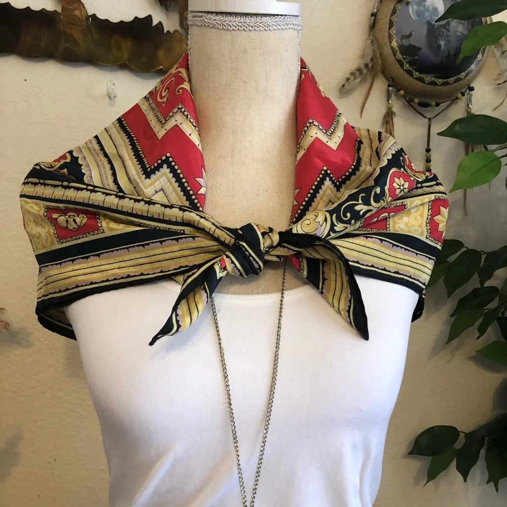 Italian design navy pink & gold tone silk scarf